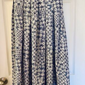 Blue and White Silk Maxi Pleated Skirt